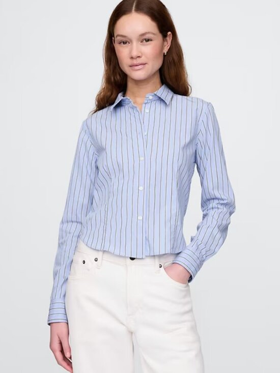 GAP Tops - NEW with tags Gap Women's  Cotton Fitted Crop Blue Shirt Black White Stripe M